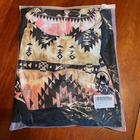 Black Aztec Print Color Block Hoodie - Picture 3 of 3